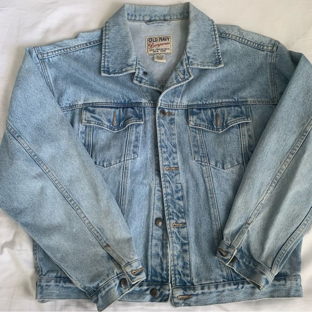 Old Navy Dungaree Jean Jacket Sz L Y2K Light-wash Denim Trucker Heavy Cotton